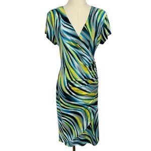 Vibrant Blue & Green Wrap-Style Women’s Dress